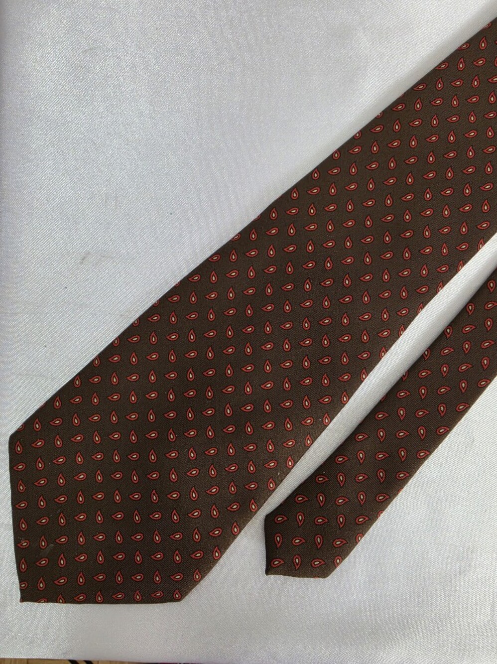 Lanvin Brown 100% Silk Tie with Red Paisley Motif